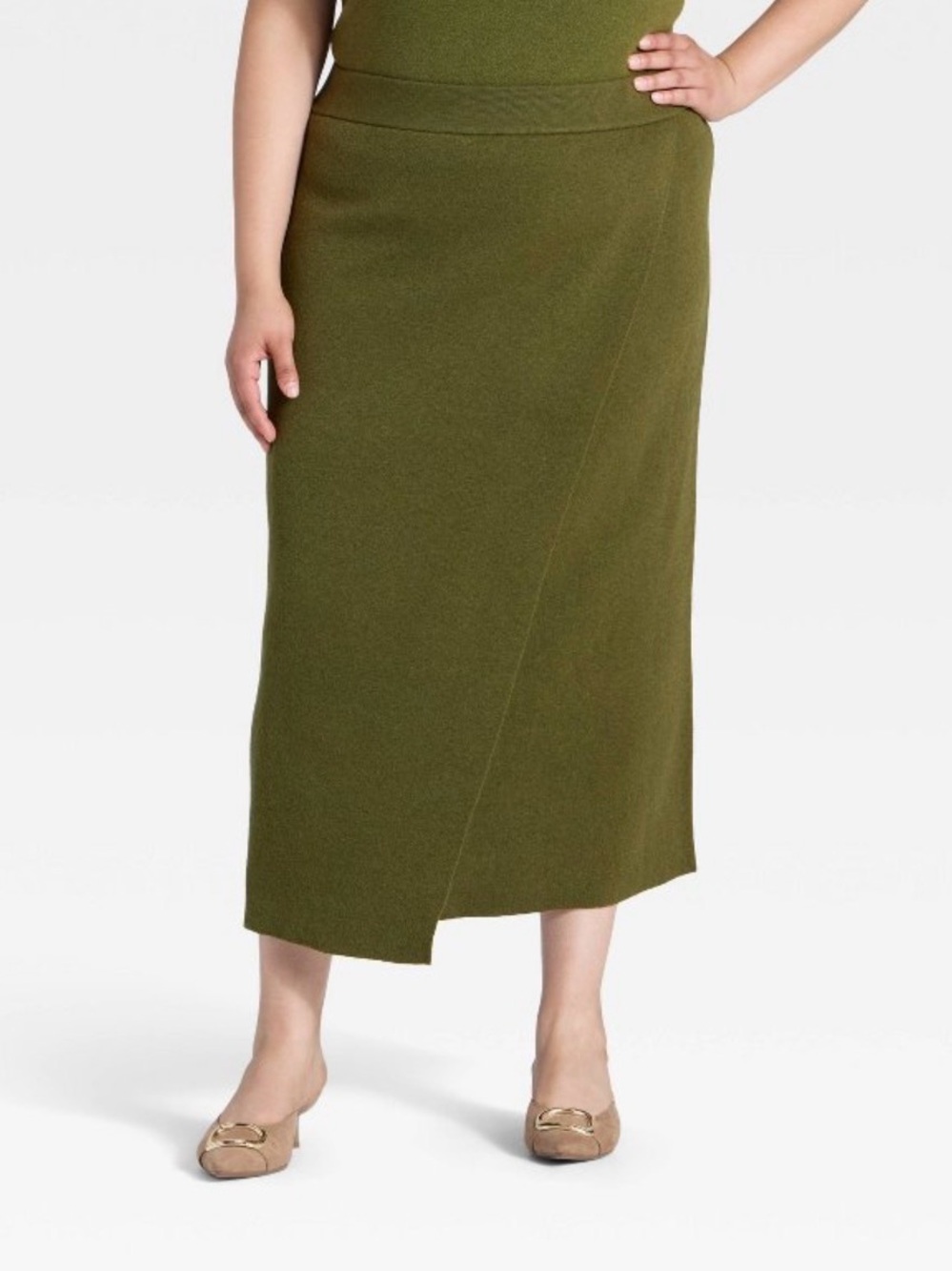 a new day Olive Green Midi Wrap-Front Skirt